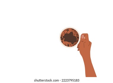 An African Woman holds a cup of coffee. Flat style vector illustration isolated on the white background