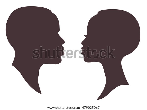 アフリカの女性と男性の顔のシルエット 若く魅力的な現代女性の残忍な男性のプロフィールサインのロゴ のベクター画像素材 ロイヤリティフリー