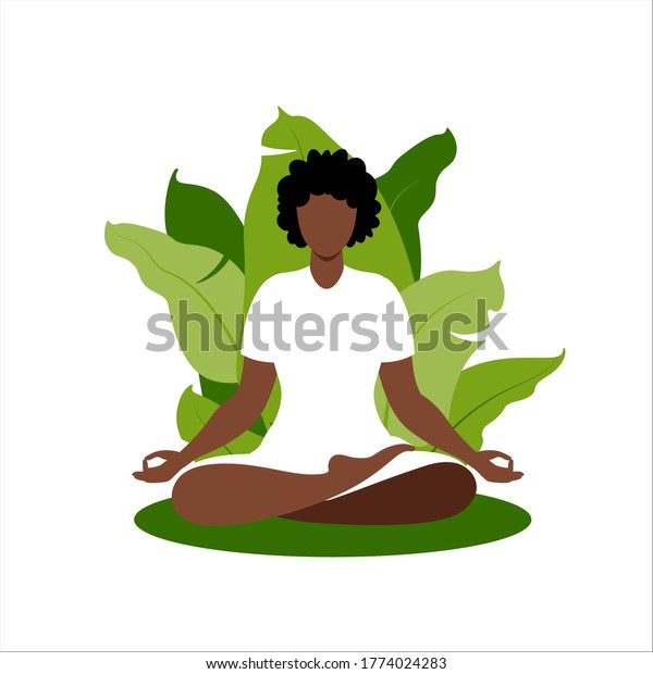 African Woman Meditating On Nature Background Stock Vector (Royalty ...