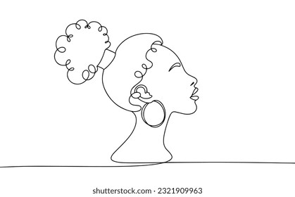 African woman on the shoulders. Africa's Women's Day. One line drawing for different uses. Vector illustration.