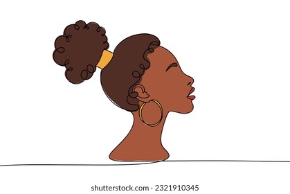 African woman on the shoulders. Africa's Women's Day. One line drawing for different uses. Color vector illustration.