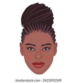 African woman portrait close up. Detailed female avatar. Beautiful girl with braided hairstyle.