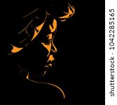 African woman portrait silhouette in backlight Vector. Illustration