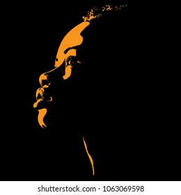 African Woman Portrait Silhouette In Contrast Backlight. Vector. Illustration.