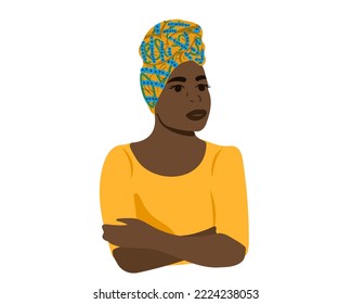 African woman portrait. Smiling beautiful black girl with braided hairstyle. Portrait of a young African woman. Vector illustration in flat style