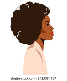 Perfil de la mujer africana, ilustración vectorial de la cara femenina. La gente diseña en el estilo plano simple y moderno de la historieta aislado en el fondo blanco.