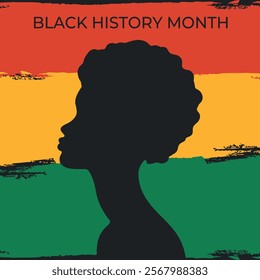 African woman profile silhouette on red, yellow, green painted background. Black history month celebrate. Vector illustration