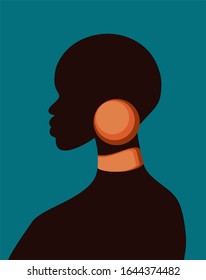 African woman with round earrings and a rim around her neck, profile, vector, illustration

