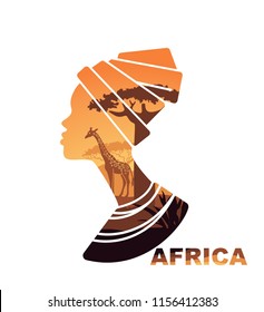 African woman s head silhouette with sunset view