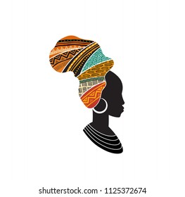 African woman silhouette with an African map as a head wrap. Concept design and illustration