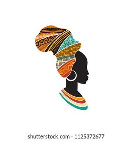 African woman silhouette with an African map as a head wrap. Concept design and illustration