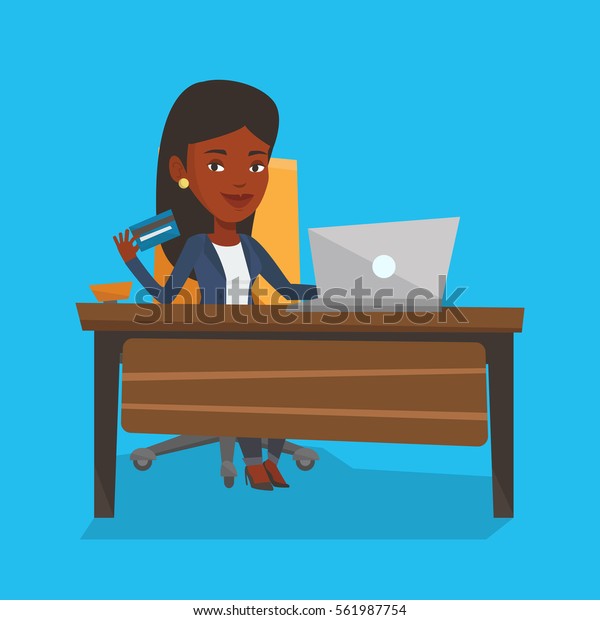 African Woman Sitting Table Laptop Holding Stock Vector (royalty Free 