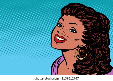 African woman smiling. Pop art retro vector illustration kitsch vintage drawing