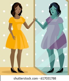 african woman standing a obese mirror image