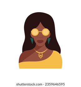 African woman with sunglasses portrait. Dark-skinned girl vector illustration on a white background	
