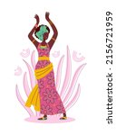 African woman in traditional colorful clothes. Vector flat illustration