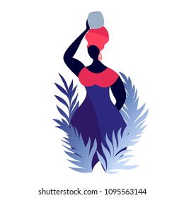  African woman in traditional turban, Kente head wrap African. Black women vector silhouette isolated with traditional earrings.