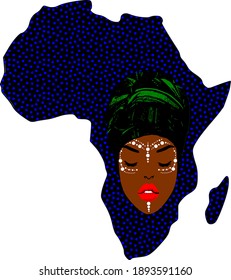 African woman with tribal makeup with Africa as background