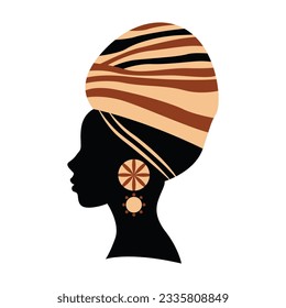 African woman with turban bohemian vector design. Flat vector icon illustration.