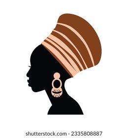 African woman with turban bohemian vector design. Flat vector icon illustration.