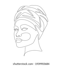 African woman in turban portrait line drawing. Abstract modern women face continuous line art for prints, tattoos, posters, textiles, postcards. Vector illustration