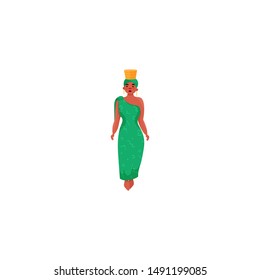 African woman in a turban. Raster illustration in flat cartoon style