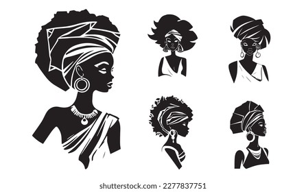 African woman. Vector illustration of female from Africa. Silhouette svg, only black and white. svg