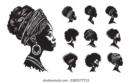 African woman. Vector illustration of female from Africa. Black and white silhouette svg, laser cutting cnc. svg