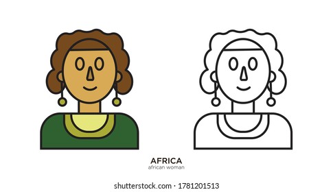 African woman vector illustration lineal color and filled design