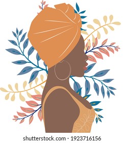 African woman vector portrait. Black girl with turban on the head. Abstract woman portrait. Trendy  fashion vector illustration. 