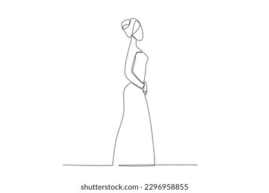 An African woman wearing an African dress. Africa tribe one-line drawing