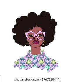 African woman wearing glasses and earrings in fashion sweater vector sketch