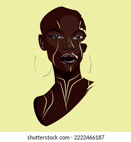 African woman's face in contrast light.Merge with gold Vector. Illustration