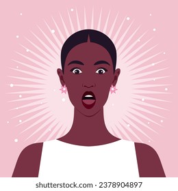 African woman's frightened face. Fears and phobias. Surprise. Vector flat illustration