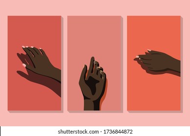 African woman's hand on sunny day on pastel background