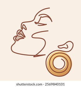 African Women With Big Earrings one line drawing. African Women With Big Earrings single line illustration. African Women With Big Earrings minimalist line art