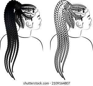 African Women Braids Hair Black Vector Illustration