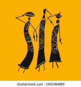 African women with jugs, ornate sketch for your design