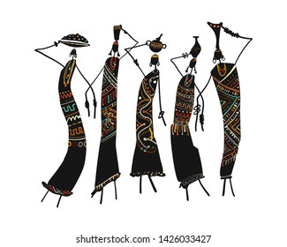 African women with jugs, ornate sketch for your design