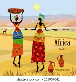 Mujeres africanas en el paisaje montañoso