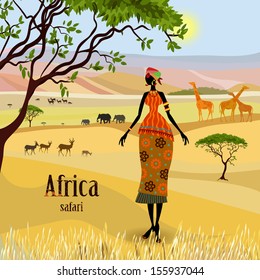 African women in mountain landscape