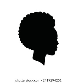 African women silhouette, curly hair, isolated on white background, black people