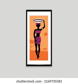 African women silhouettes in national clothes wallpaper or wall art. People of South Africa, vector illustration. Beautiful black females or women