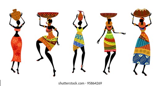 African Women Traditional Dress Stock Vector (Royalty Free) 95864269 ...