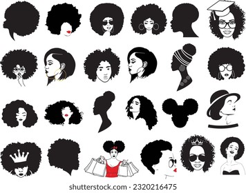 African Women Vector, Afro Queen, Afro Woman Vector Bundle, African American EPS, Afro Lady Vector, African Girl Cut File Set  svg