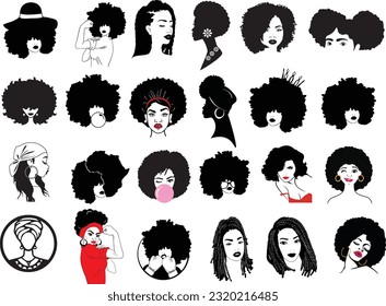 African Women Vector, Afro Queen, Afro Woman Vector Bundle, African American EPS, Afro Lady Vector, African Girl Cut File Set 