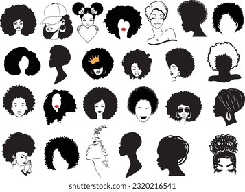 African Women Vector, Afro Queen, Afro Woman Vector Bundle, African American EPS, Afro Lady Vector, African Girl Cut File Set 