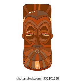 African wood mask on a white background. Vector design element.