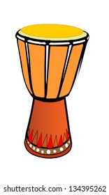 African wooden djembe drum illustration isolated on white background