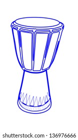 African wooden djembe drum illustration isolated on white background , blue line design